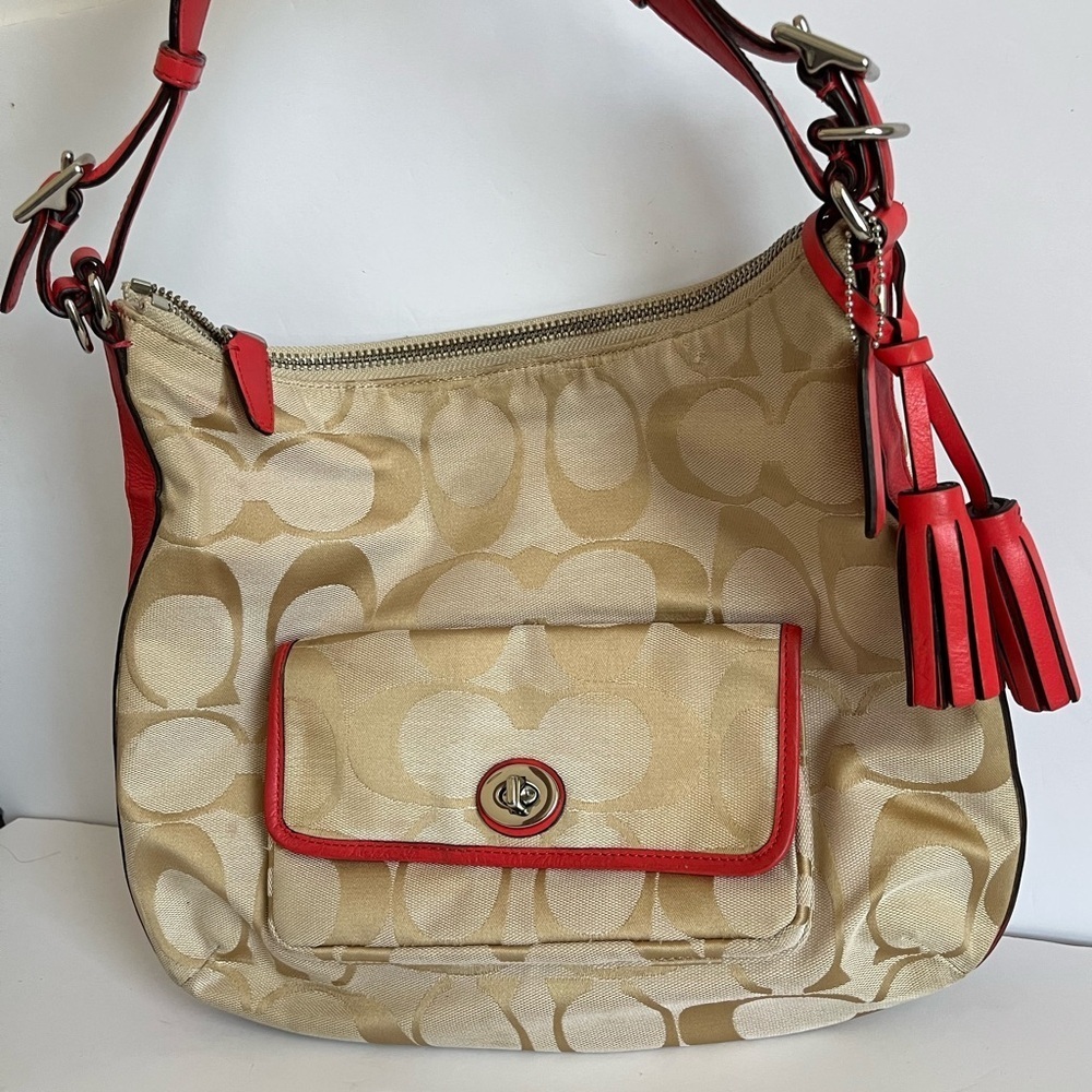 COACH Legacy Signature Courtney Hobo Bag Khaki Coral - Picture 12 of 12